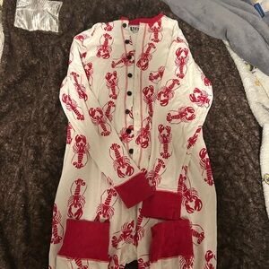 Lazy One Red & Cream Lobster Button Romper